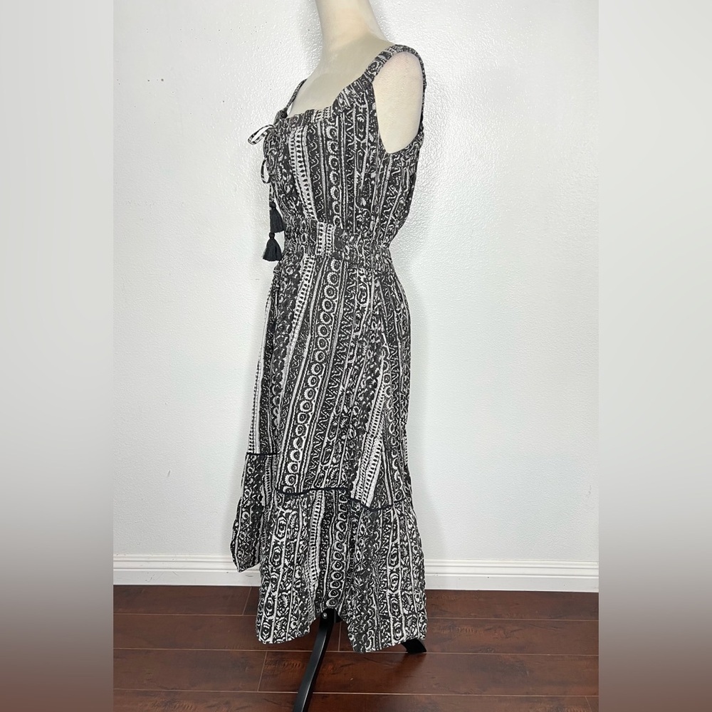 CLEOBELLA Tiered Off The Shoulder Maxi Dress Black White Gray Peasant Size Small